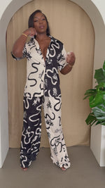 Black & Ivory Botanical Print Pant Set
