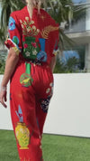 Tropical Paradise Elegance Bold Print Pant And Shirt Resort Wear Set