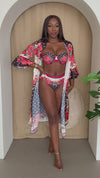 Rose Noir Black & Red Floral High-Waist Bikini