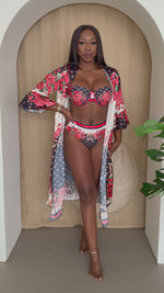 Rose Noir Black & Red Floral High-Waist Bikini