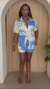 Santorini Charm Blue & White Short Set