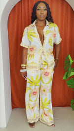 Tropical Yellow Floral Print Shirt and Pant Set