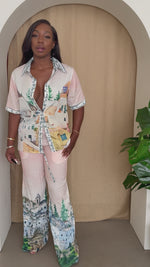 Mediterranean Cityscape Print Pant Set