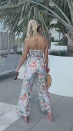 Tropical Breeze Floral Petal Strapless Resort Wear Jumpsuit