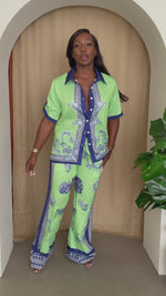 Lime Blue Mediterranean Print Shirt & Pant Set