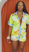 Bright Summer Paradise Patterned Short and Shirt Resort Wear Set