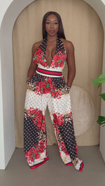 Midnight Rose Halter Neck Wide-Leg Jumpsuit